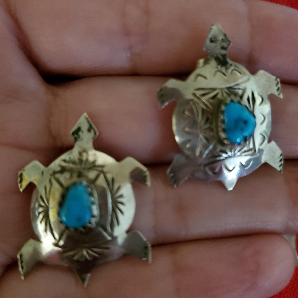 (CROSSED SOLD) Authentic Navajo SS Turquoise Earrings